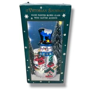 Kurt Adler 12” Victorian Snowman Figurine‎ 12" Blown Glass with Glitter Accents